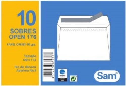 PAQ/10 SOBRE COMERCIAL OPEN-176 AUTOADHESIVO 120X176MM