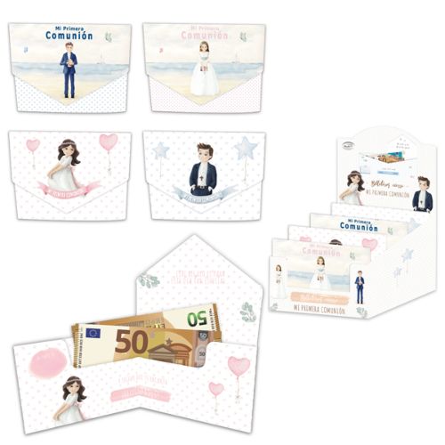 Expositor 48 billetero cierre comunión plata modelos surtidos