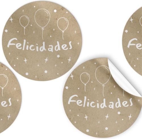 ROLLO DE 250 ETIQUETAS REDONDAS FELICITACIONES
