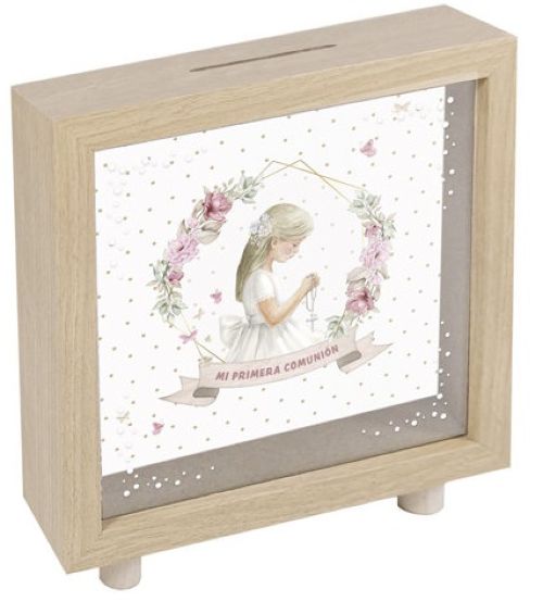 HUCHA MADERA COMUNION NIÑA ORLA
