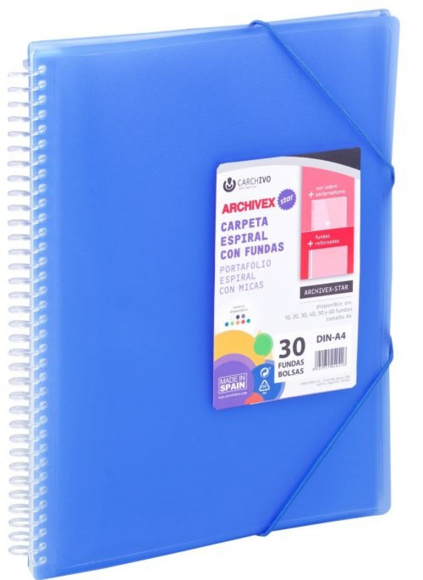 CARPETA 30 FUNDAS A4 ESPIRAL ARCHIVEX ESTRELLA AZUL CARRIVO