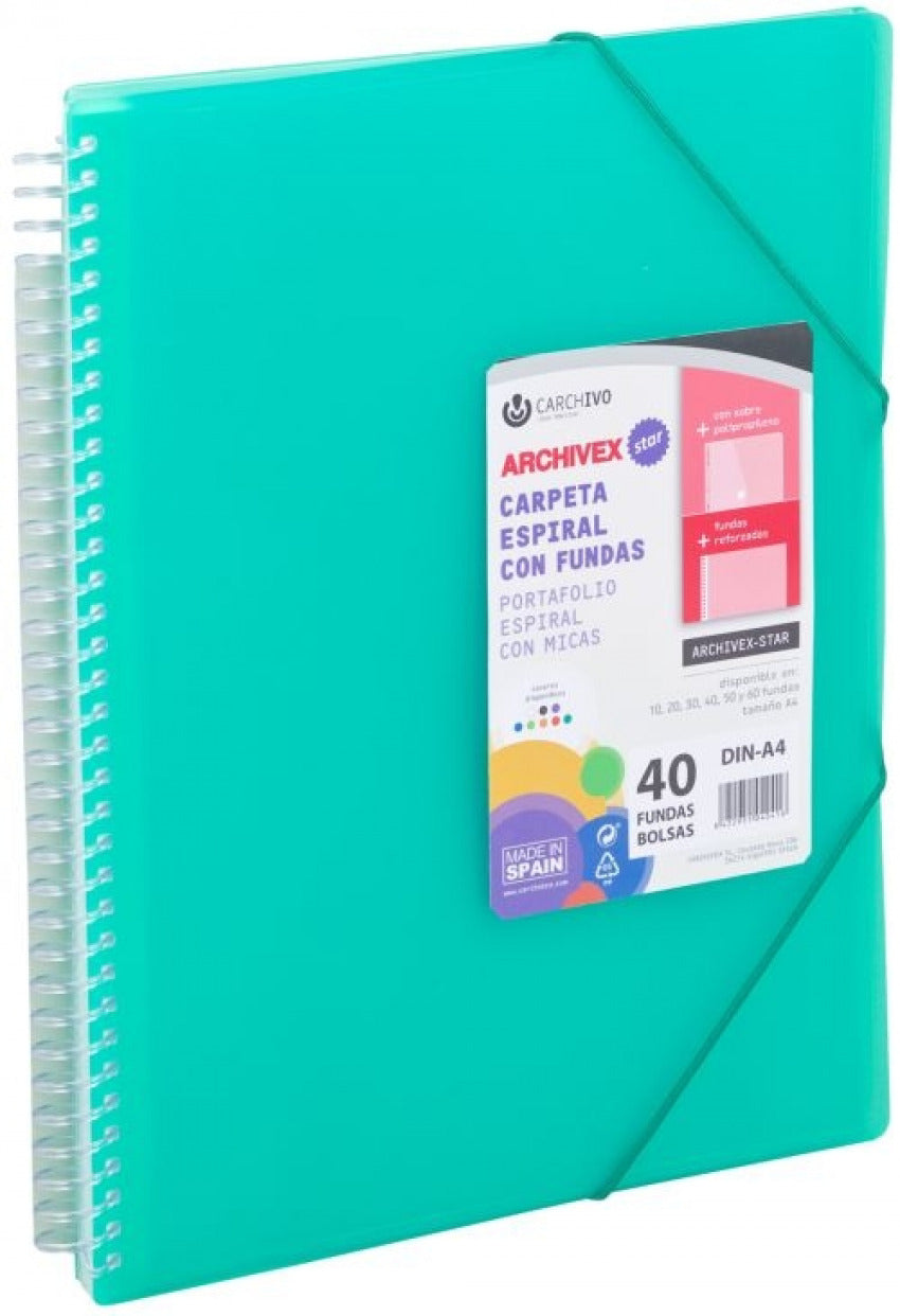 CARPETA 30 FUNDAS A4 ESPIRAL ARCHIVEX STAR VERDE CARCHIVO