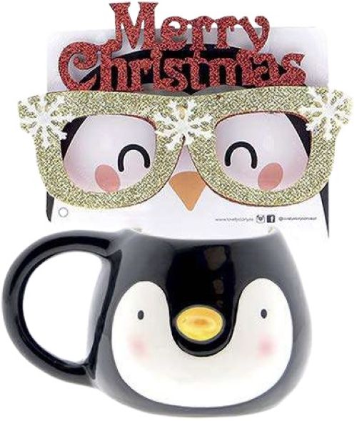 Taza Penguin de 350 ml + vasos navideños