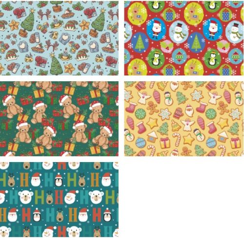 Paquete de 50 rollos de papel de regalo navideño infantil de 70 x 200 cm