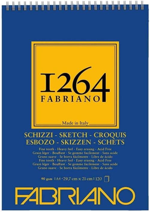 Bloc de dibujo en espiral Fabriano 1264, tamaño A4, 120 mm de alto, 90 g