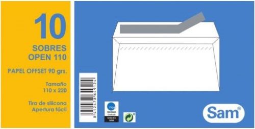 PAQ/10 SOBRE ABIERTO 110 AUTOADHESIVO 110X220 (AMERICANO)