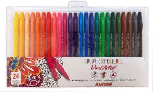 CAJA DE 24 MARCADORES DE DOBLE PUNTA, COLORES PARA ARTISTAS