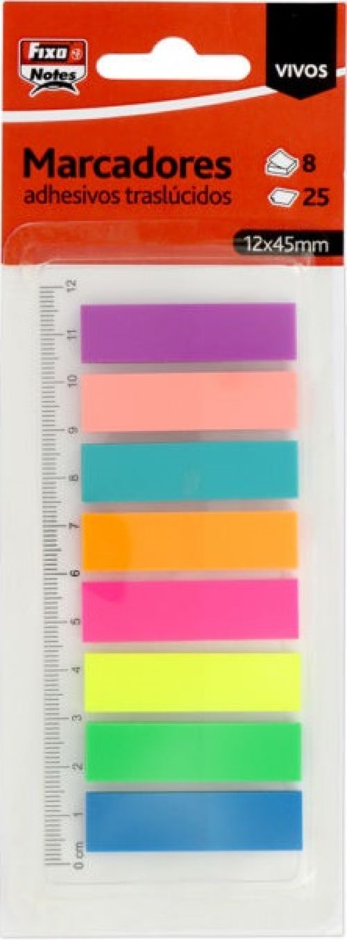 Blister marcadores autoadhesivos translucidos 12x45 con regla