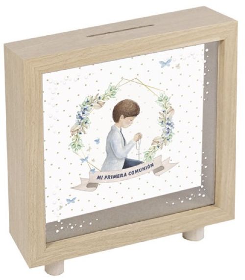 HUCHA MADERA COMUNION NIÑO ORLA