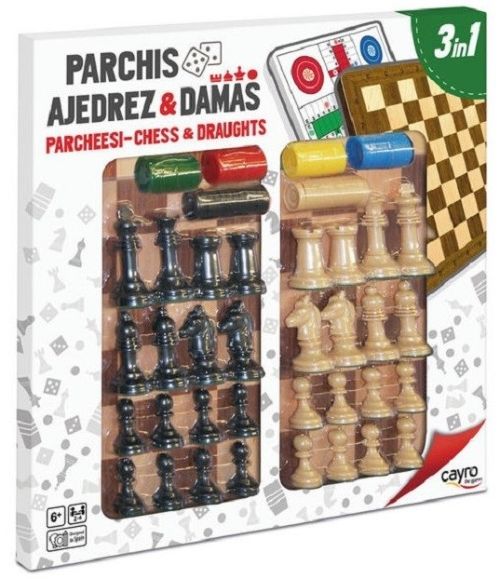 Tablero de ajedrez y damas Parchis con accesorios, 40 x 40 cm