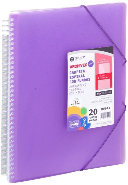 CARPETA 30 FUNDAS A4 ESPIRAL ARCHIVEX STAR VIOLETA CARCHIVO