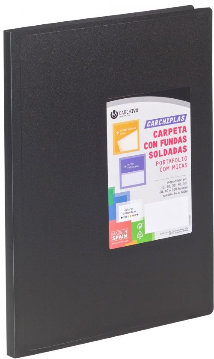 Carpeta 20 fundas soldadas a4 tapa flexible color negro carchiplas