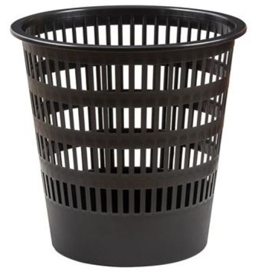 Cubo de basura de plástico negro con rejilla, 12 litros