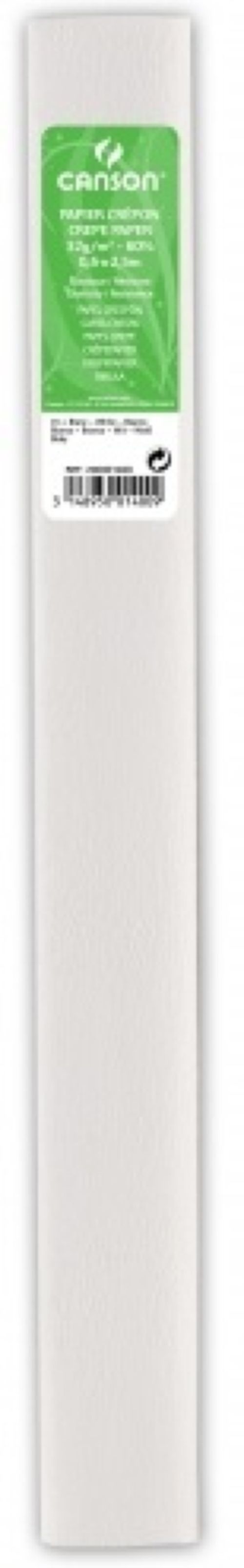 Rollo continuo de papel crepé, 40g, 50x250cm, color blanco.