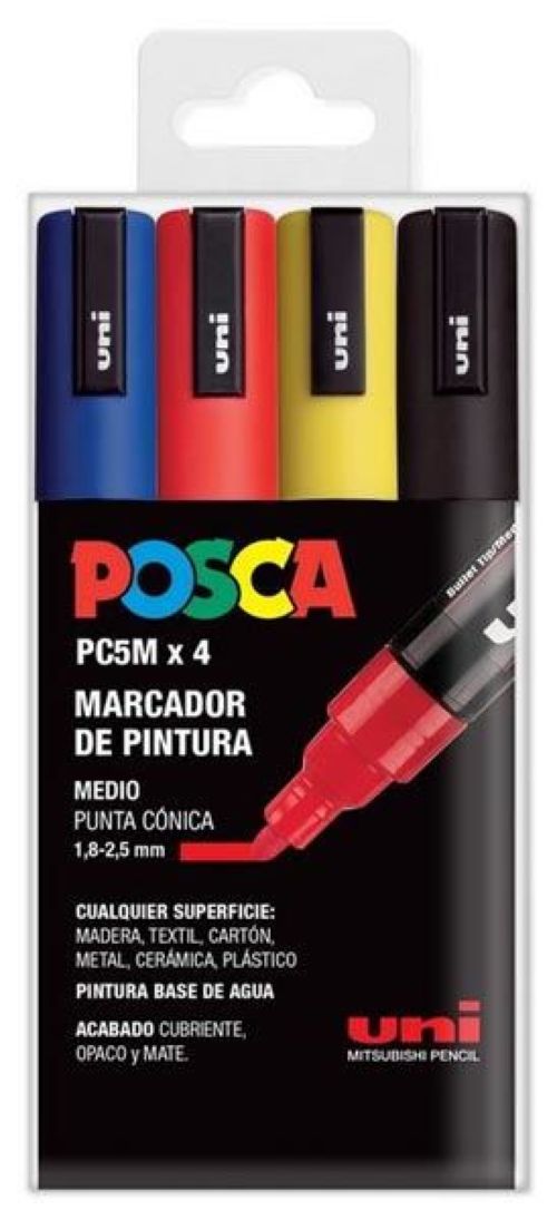 Caja de 4 marcadores Posca M5 Uni-ball colores básicos