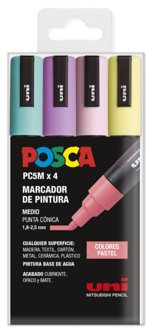 Caja de 4 rotuladores Posca M5 Uni-ball de colores pastel