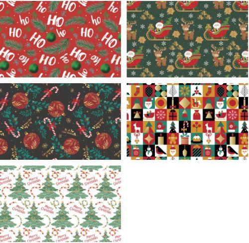 Paquete de 50 rollos de papel de regalo navideño de 70 x 200 cm