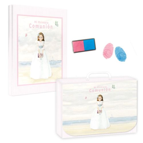 LIBRO COMUNON HUELLAS NIÑA PLAYA + MALETIN